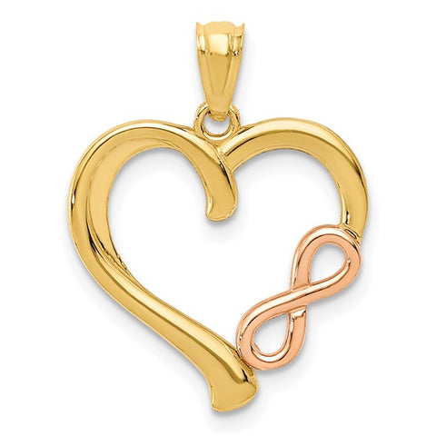 14 Karat Yellow Gold Heart Pendant with 14 Karat Rose Gold infinity