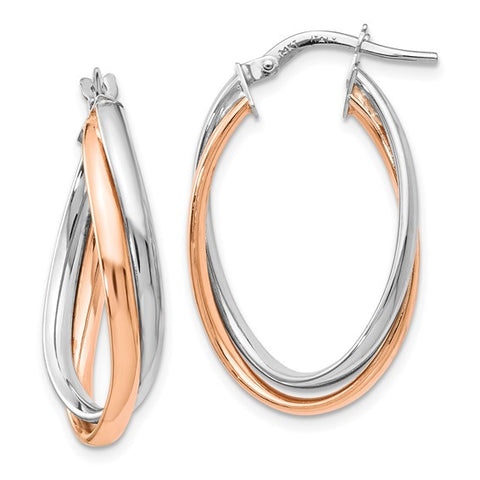 14 Karat Rose & White Gold Twist Hoop Earrings