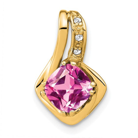 14K Cushion Lab Created Pink Sapphire and Diamond Pendant & Chain
