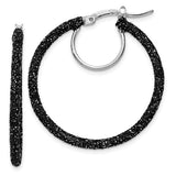 Sterling Silver Rhodium/Black Glitter Enamel  Hoop Earrings