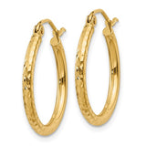 14k Yellow Gold Diamond-cut 2mm Round Tube Hoop Earrings