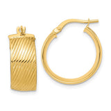 14K Yellow Gold 8mm Polished Textured Hoop Earrings