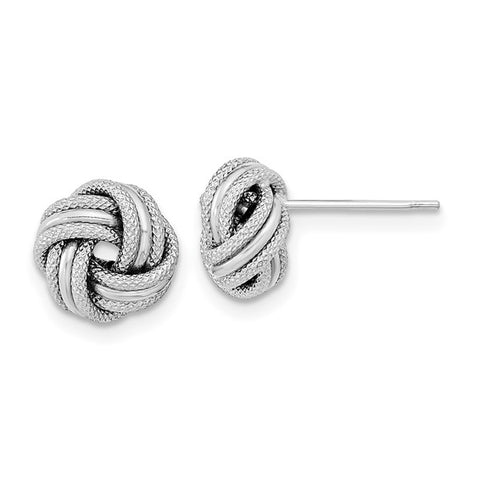 14k White Gold Polished & Textured Triple Love Knot Post Earrings