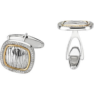Sterling Silver & 14K Yellow Gold Diamond Cuff Links