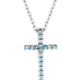 14 Karat White Gold Petite Aquamarine Cross & Chain