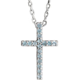 14 Karat White Gold Petite Blue Topaz Cross & Chain