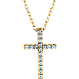 14 Karat White Gold Petite Aquamarine Cross & Chain