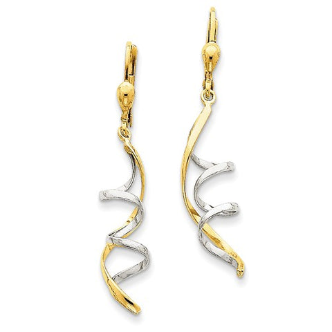 14 Karat Two Tone Lever Back Dangle Earrings