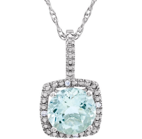 Sterling Silver March Birthstone Halo Necklace