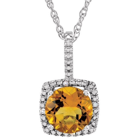 Sterling Silver November Birthstone Halo Necklace