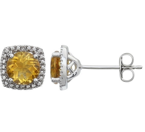 Sterling Silver November Birthstone Halo Earrings