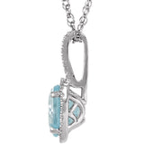 Sterling Silver March Birthstone Halo Necklace