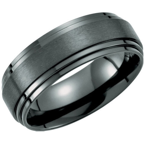 Black Titanium Double Ridged Gents Wedding Band