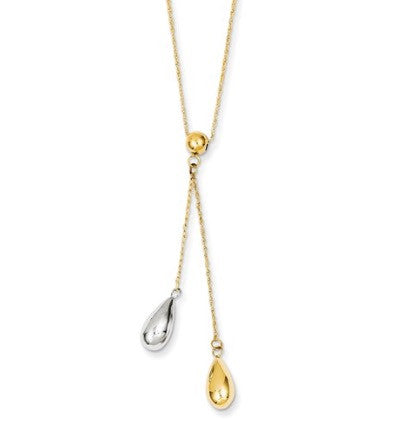 14 Karat Two-Tone Tear Drop Lariat Necklace