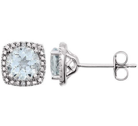 Sterling Silver March Birthstone Halo Earrings