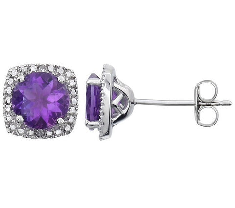 Sterling Silver February Birthstone Halo Earrings