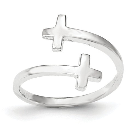 14 Karat White Gold Double Cross Ladies Ring