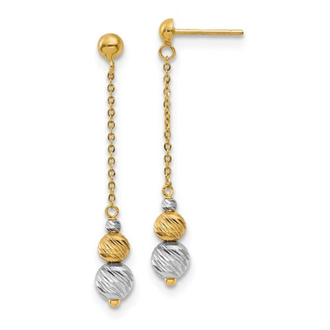 14 Karat Two-Tone Dangle Bead Earrings