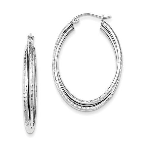 Sterling Silver Hammer Finished Oval Hoop Earring