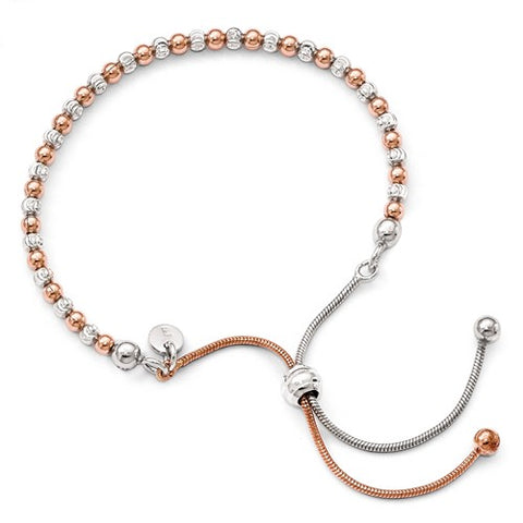 Sterling Silver & Rose Gold Adjustable Bead Bracelet