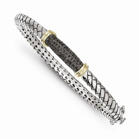 Sterling Silver, 14K Yellow Gold & Black Diamond Bangle