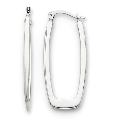 14 Karat White Gold Elongated Rectangular Hoop Earrings