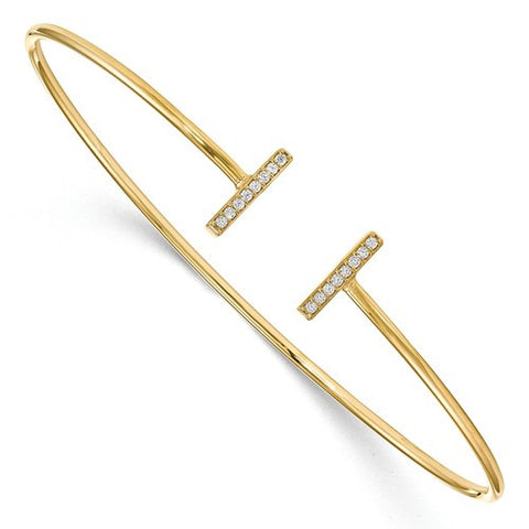 14 Karat Yellow Gold Diamond Bar Cuff Bracelet