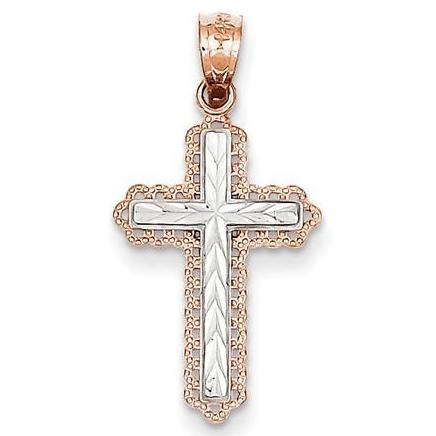 14K Rose & White Two-Tone Ladies Cross