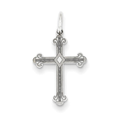 14 Karat White Gold Ladies Laser Etched Cross